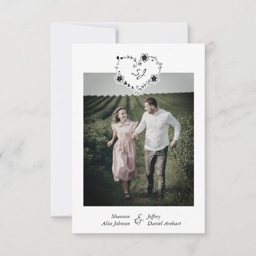 Floral Branches Heart Engagement Couple Photo Save The Date