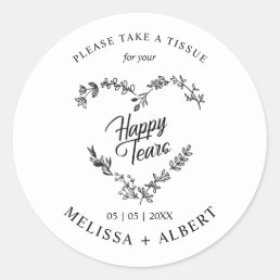 Floral &amp; Branches Heart Happy Tears Wedding Quote Classic Round Sticker