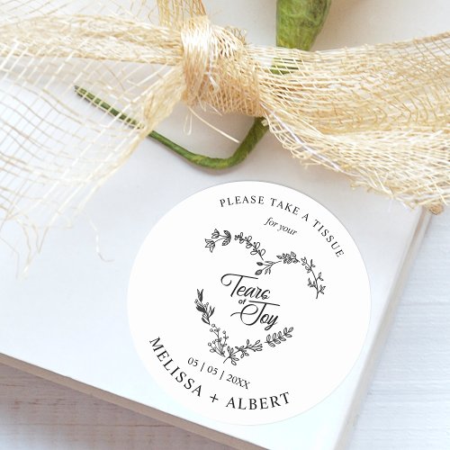 Floral  Branches Heart Tears of Joy Wedding Quote Classic Round Sticker