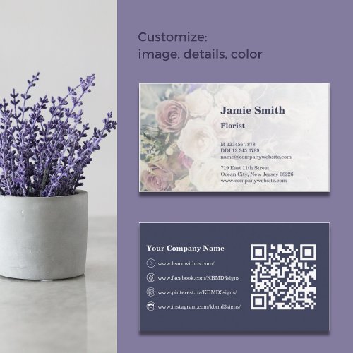 Floral Branding Custom Photo QR Code Business Card