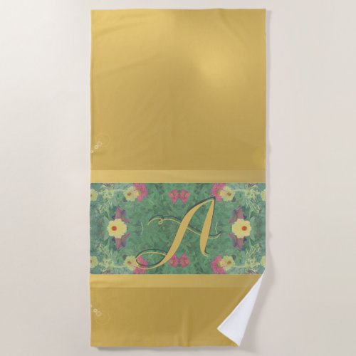 Floral Brass_like Monogram Beach Towel