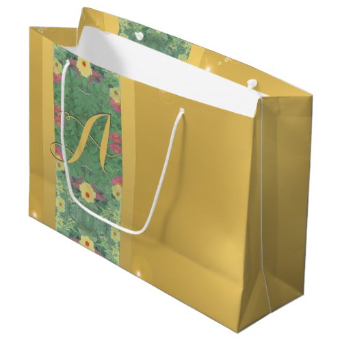 Floral Brass_like Monogram Gift Bag