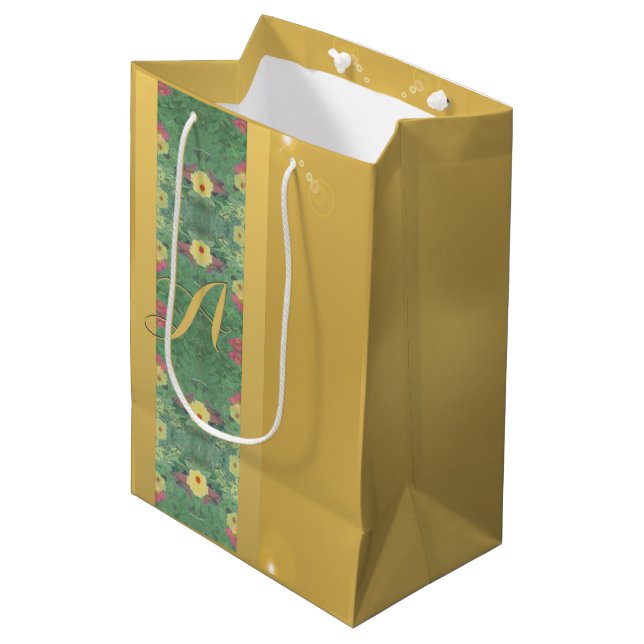 Floral Brass-like Monogram Gift Bag (Front Angled)