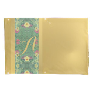 Floral Brass-like Monogram Pillowcase
