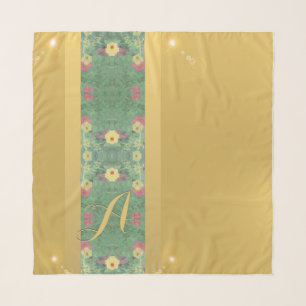 Floral Brass-like Monogram   Scarf