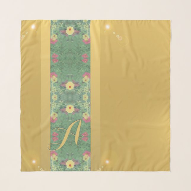 Floral Brass-like Monogram   Scarf (Front)