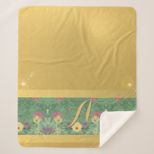 Floral Brass_like Monogram Sherpa Blanket