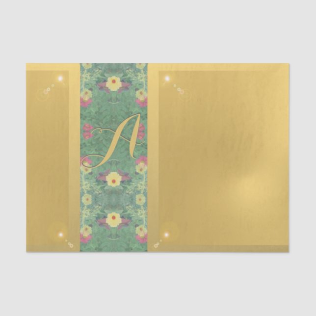 Floral Brass-like Monogram  Tissue Paper (Front)