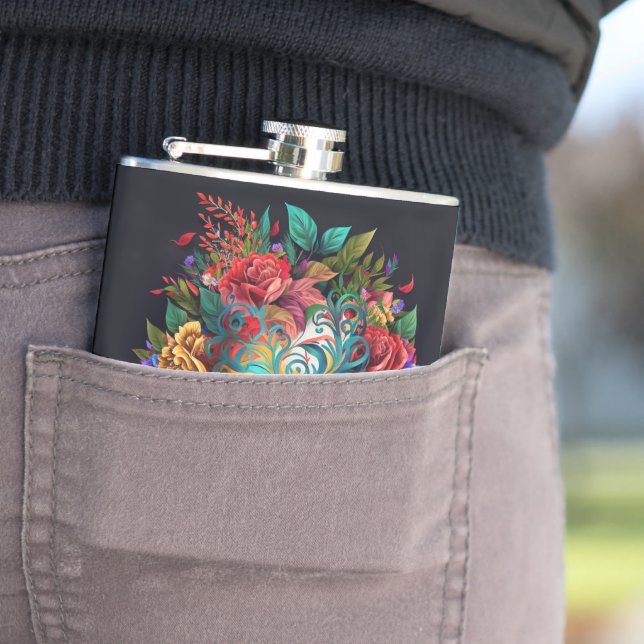 Floral Brazilian Carnival Mask Flask (In Situ)
