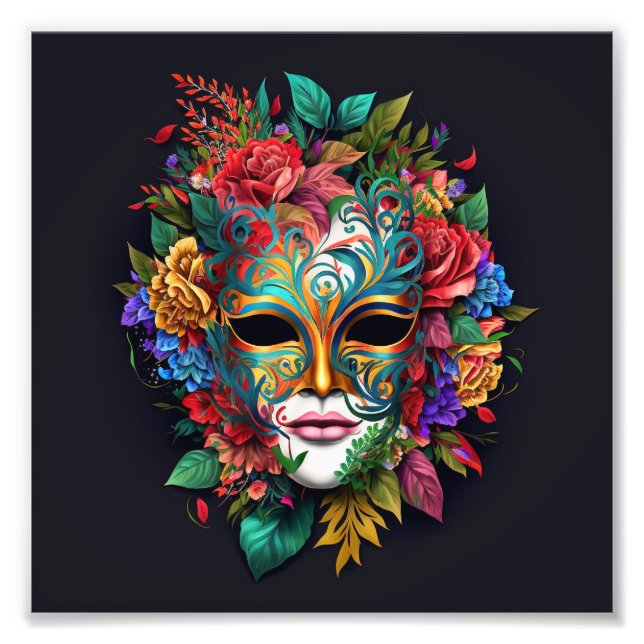 Floral Brazilian Carnival Mask Photo Print (Front)