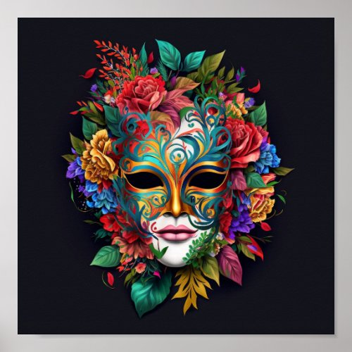 Floral Brazilian Carnival Mask Poster