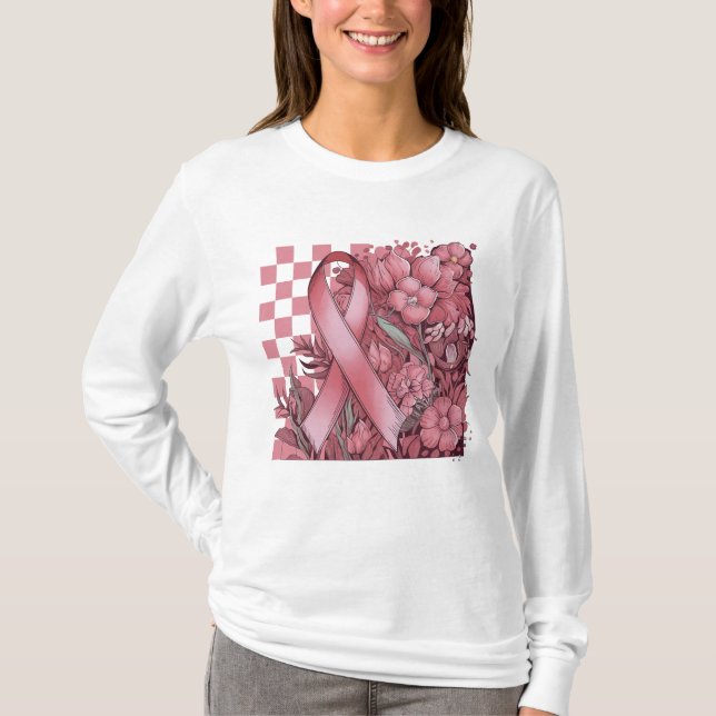 Floral Breast Cancer Awareness T-Shirt (Front)