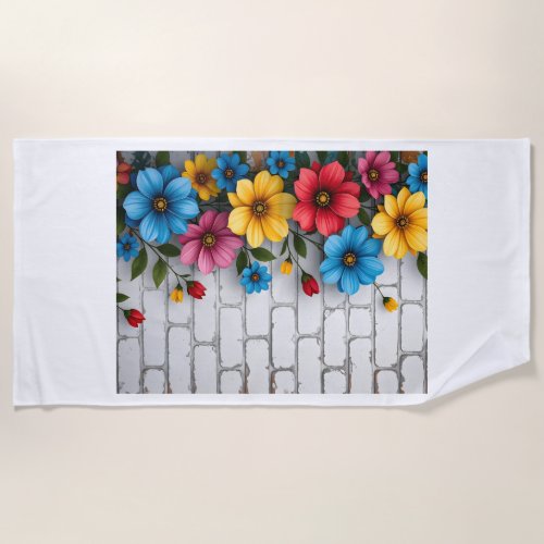 Floral Brick Wall Sherpa Throw Beach Towel