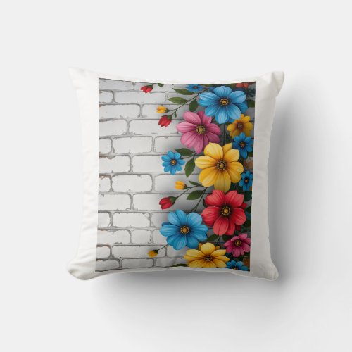 Floral Brick Wall Sherpa Throw Pillow