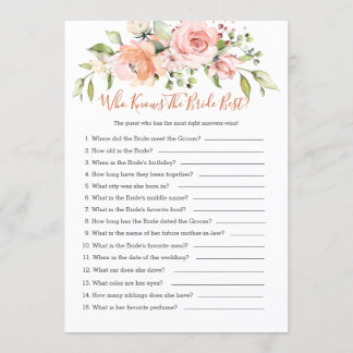 Floral Bridal Bingo/Who knows the Bride best games Invitation