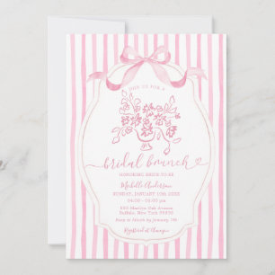 Floral Bridal Brunch Elegant Pink Stripe Bridal Invitation