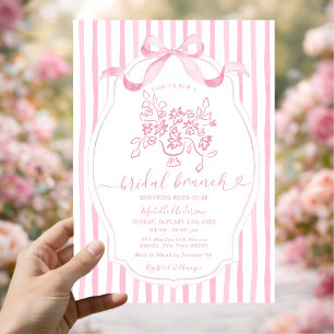 Floral Bridal Brunch Elegant Pink Stripe Bridal Invitation
