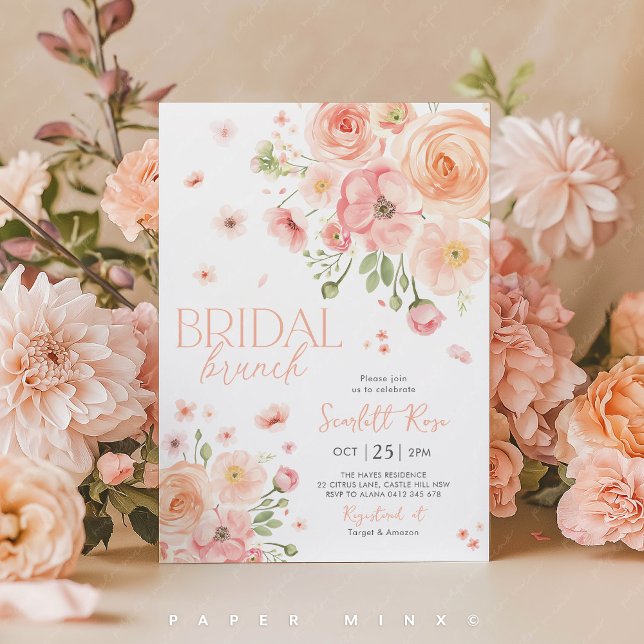 Floral Bridal Brunch Love In Bloom Bright Invitation (Bridal Brunch Invitation in peach and blush flowers. Bridal Shower Invite.
)