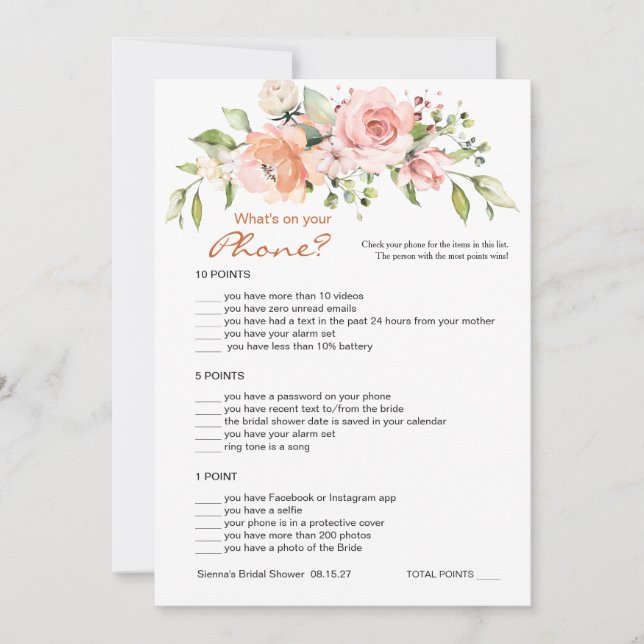 Floral Bridal Phone game/Wedding Scramble Invitation (Front)
