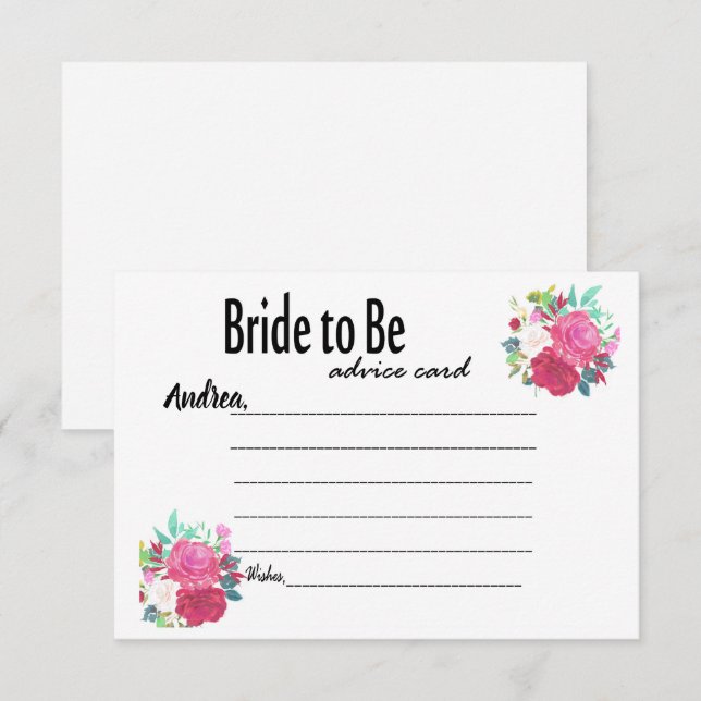 Floral Bridal Shower Advice Card for Bride to Be (Front/Back)