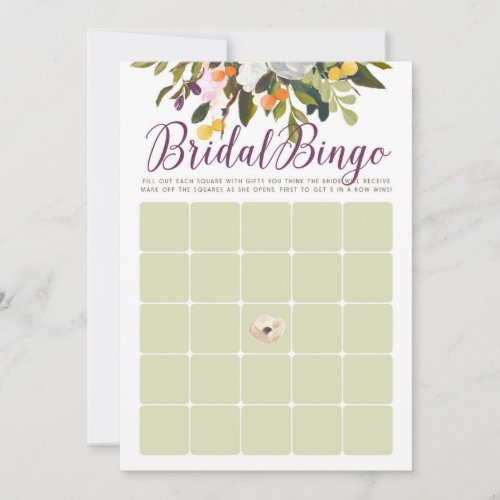 Floral Bridal Shower Bingo Cards in Purple Sage
