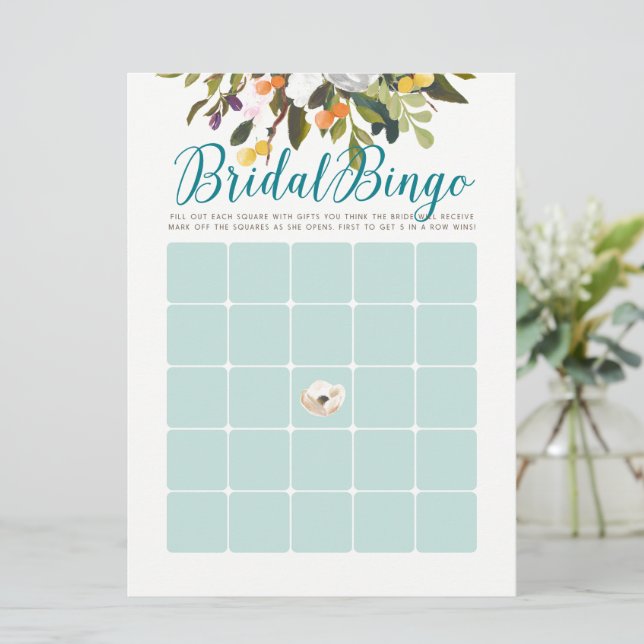 Floral Bridal Shower Bingo Cards Robins Egg Blue (Standing Front)