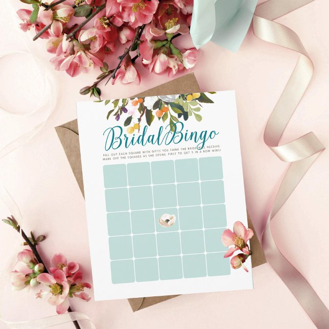 Floral Bridal Shower Bingo Cards Robins Egg Blue (Creator Uploaded)