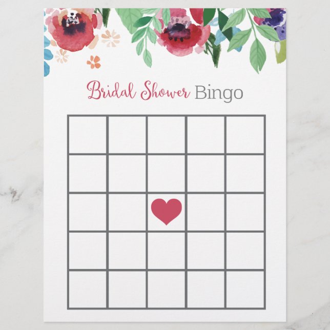 Floral Bridal Shower Bingo Game (Front)