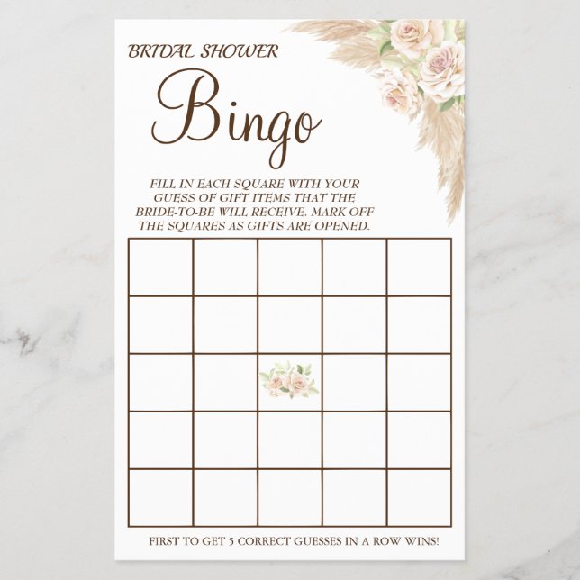 Floral Bridal Shower Bingo game card Flyer (Front)