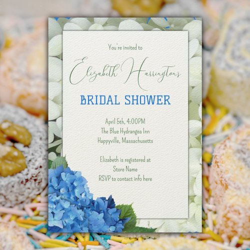 Floral Bridal Shower Blue Hydrangea Invitations