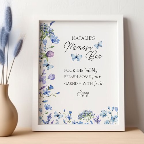 Floral Bridal Shower Blue Wildflower Mimosa Bar Poster