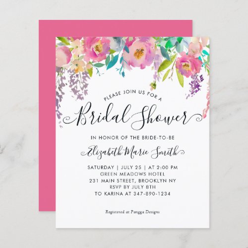 Floral Bridal Shower Blush Pink Purple Invitation