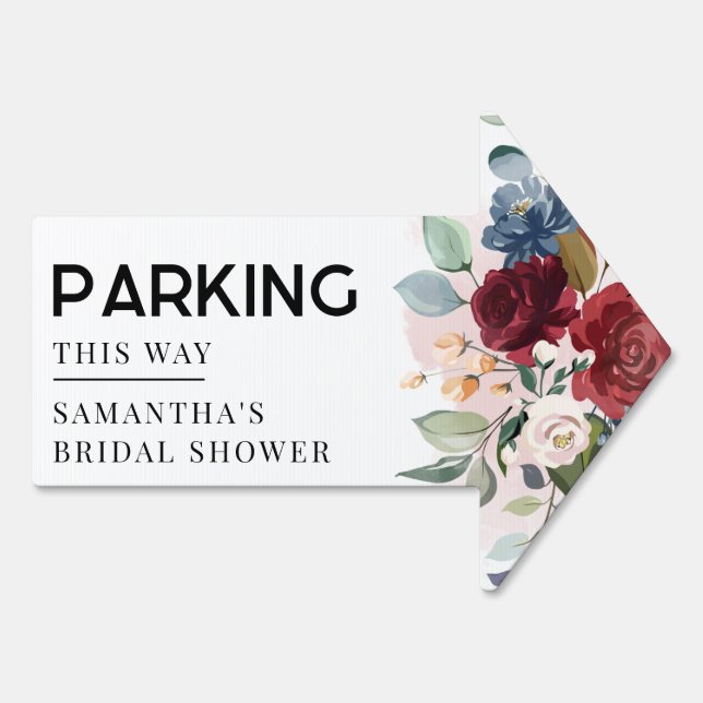 Floral Bridal Shower Car Parking Arrow Sign (Back)