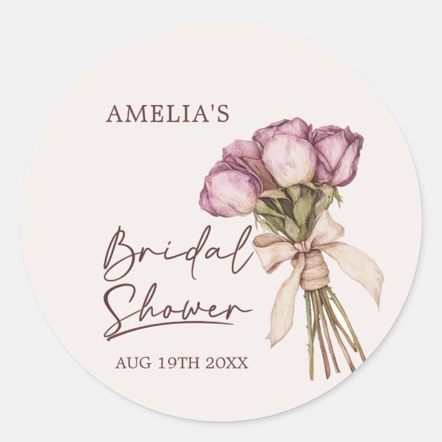 Floral Bridal Shower  Classic Round Sticker (Front)