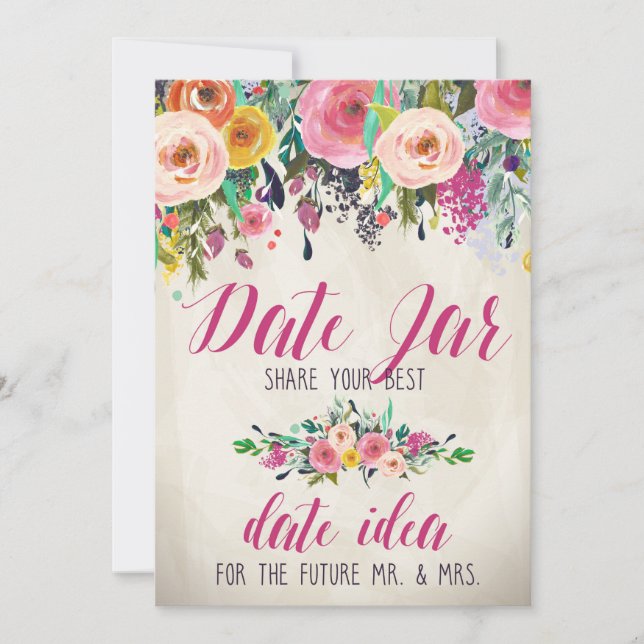 Floral Bridal Shower Date Jar Invitation (Front)