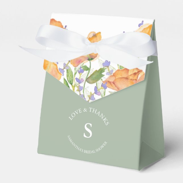 Floral Bridal Shower Favor Box Sage Green Monogram (Front Side)