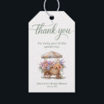 Floral Bridal Shower Flowers Thank You Gift Tags<br><div class="desc">Add a thoughtful finishing touch to your favors with these Floral Bridal Shower Flowers Thank You Gift Tags, perfect for a “Fresh Off the Market” or rustic garden-themed bridal shower. Featuring a romantic and whimsical watercolor illustration of a wooden flower cart filled with vibrant pink peonies, peach roses, lavender lilacs,...</div>