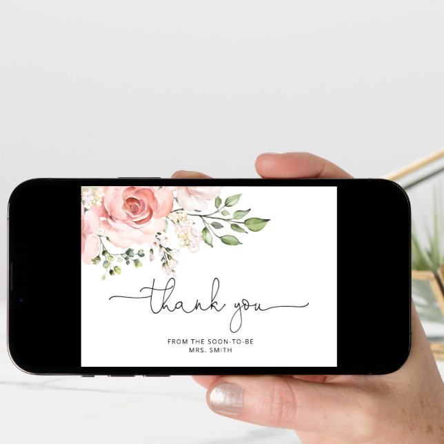 Floral bridal shower folded thank you card (Front Digital)