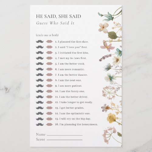 Floral Bridal Shower Game