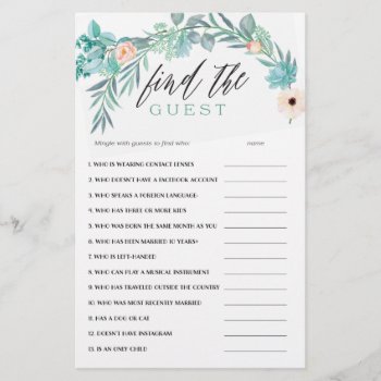 Floral Bridal Shower Game Find The Guest by joyonpaper at Zazzle
