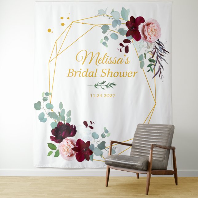 Floral Bridal Shower Gold Geometric Booth Backdrop (In Situ)