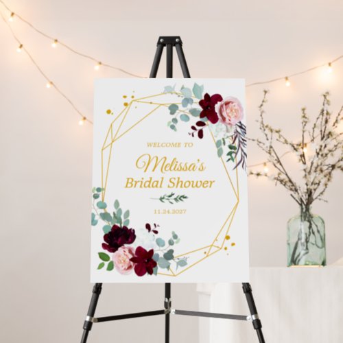 Floral Bridal Shower Gold Geometric Welcome Sign