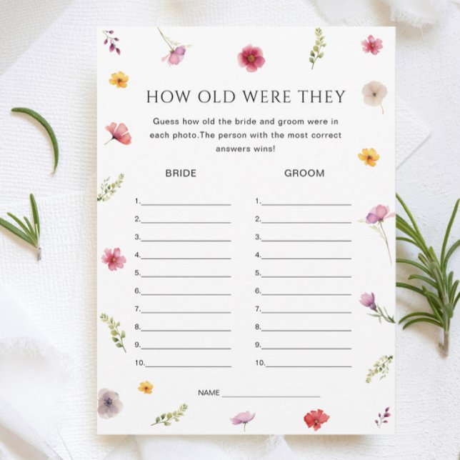 Floral Bridal Shower Guess Age Game Card (Creator Uploaded)