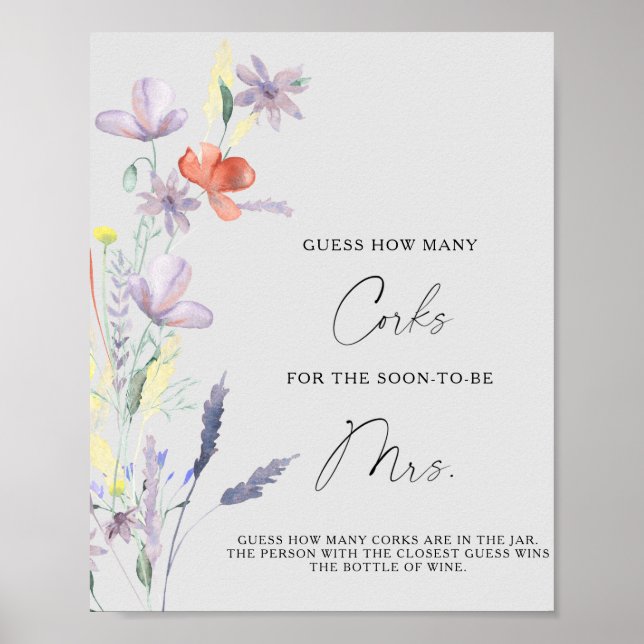 Floral Bridal Shower Guess How Many Corks Poster (Front)