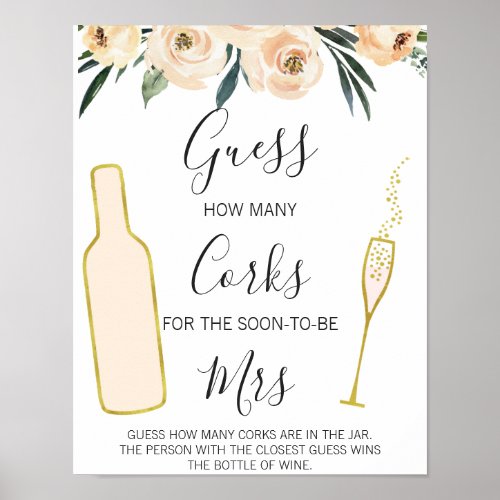 Floral Bridal Shower Guess How Many Corks Sign