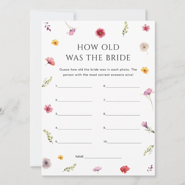 Floral Bridal Shower How Old Was the Bride Game Invitation (Front)