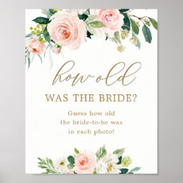 Floral Bridal Shower How Old Was The Bride Game Poster