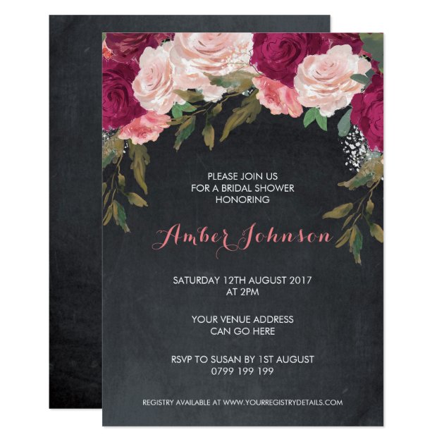 Floral Bridal Shower Invitation Chalkboard