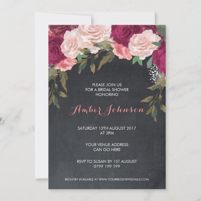 Floral bridal shower invitation chalkboard (Front)