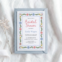Floral Bridal Shower Invitation, Colorful Folk 
